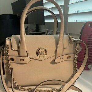 Michael Kors Carmen Satchel Chain Belted Sand Cream Color
